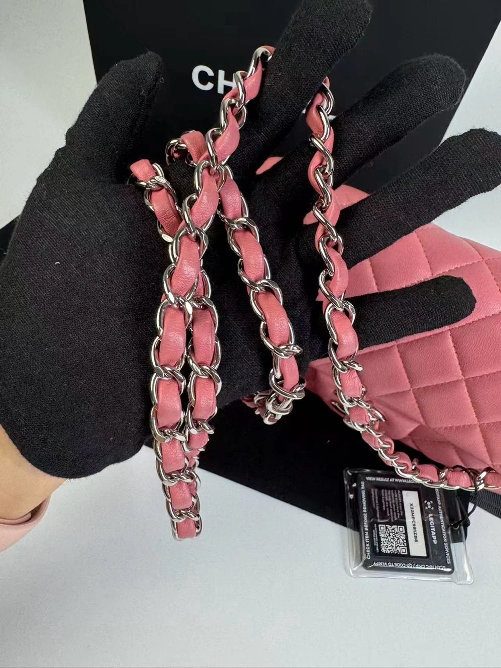 CHANEL Pink Quilted Lambskin Single Flap Shoulder Bag with Silver Chain